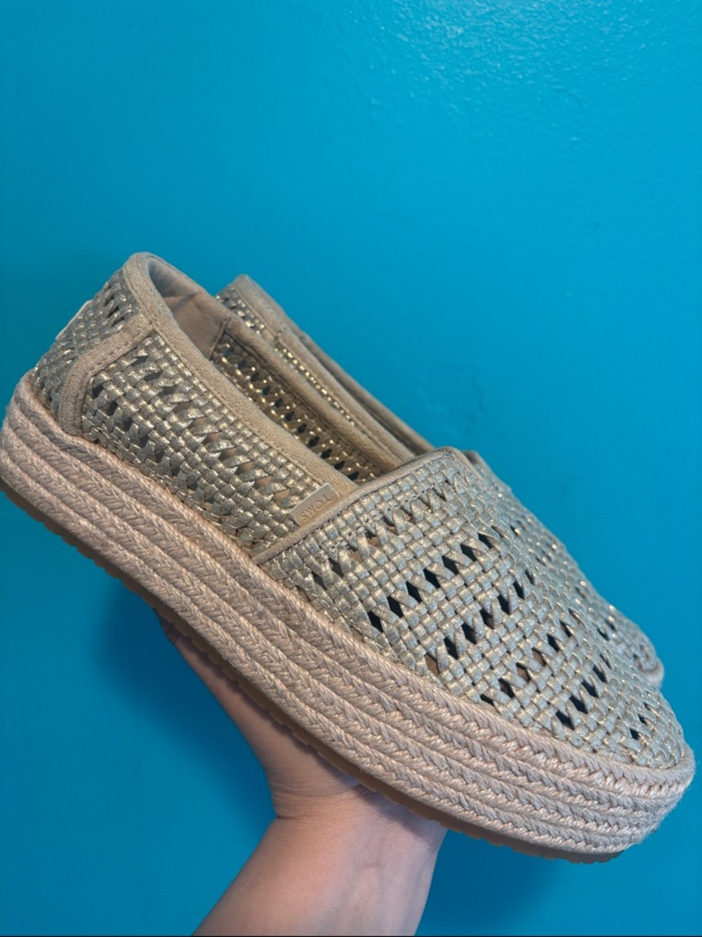 Toms Women’s Metallic Beige Woven Espadrille Slip-On